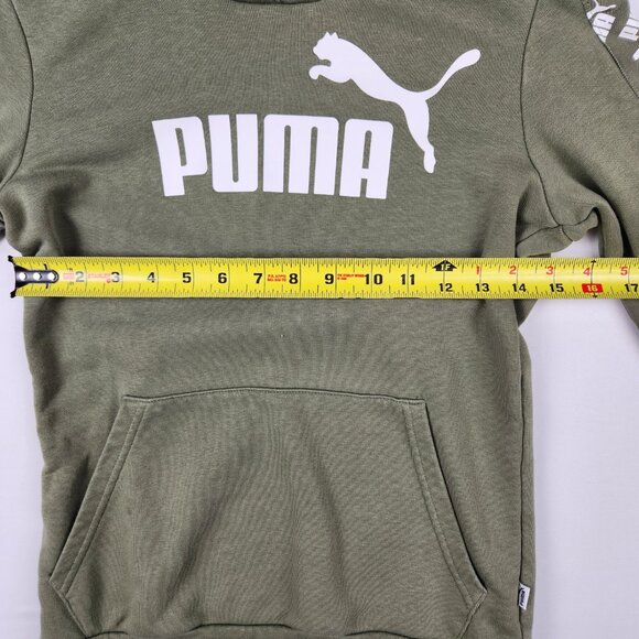Puma Hoodie Athletic Streetwear Logo Olive Green kangaroo pocket Casual - Sz. XS - Picture 8 of 9